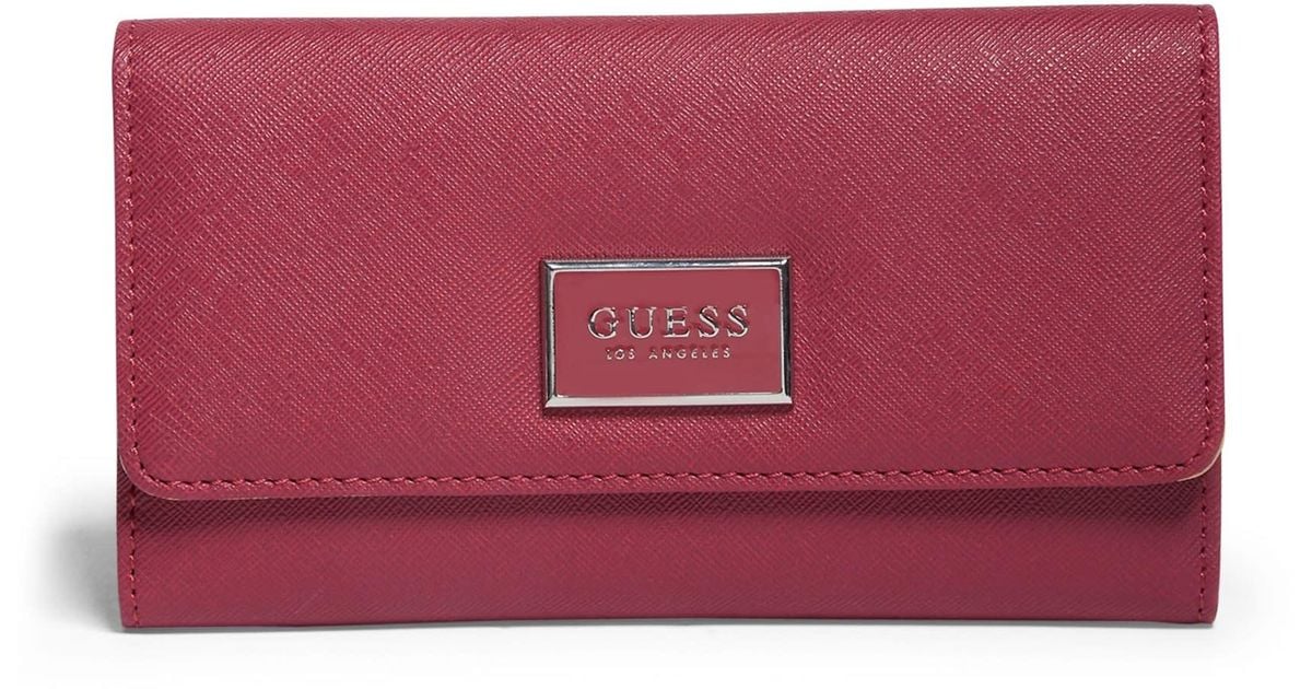 Guess Factory Abree Logo Saffiano Slim Wallet in Purple | Lyst