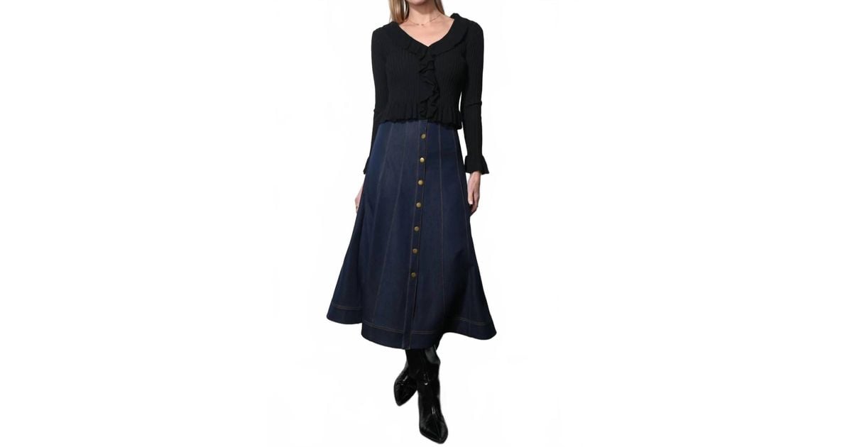 Greylin Indy Midi A-Line Denim Skirt in Blue | Lyst
