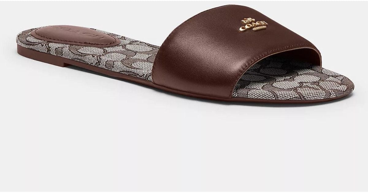 COACH Slide Sandal in Brown | Lyst