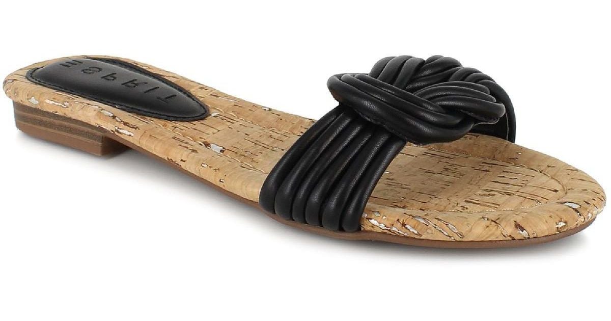Esprit Katelyn Faux Leather Flip Flop Flat Sandals in Black | Lyst