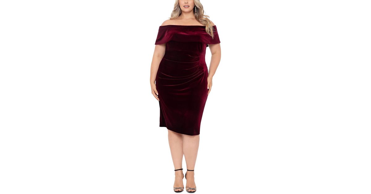 Xscape Plus Velvet Knee Bodycon Dress in Red Lyst