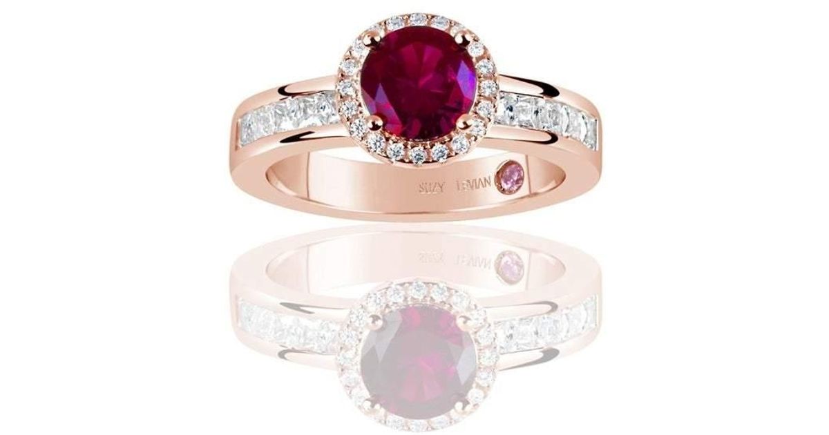 Suzy Levian Rose Sterling Silver Created Ruby Round Cut Engagement Ring ...
