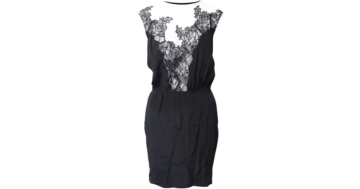 knee length dresses for ladies Sandro Black Lace Short Sleeve V Neck Dress with Red and Navy Trim – The  Hangout