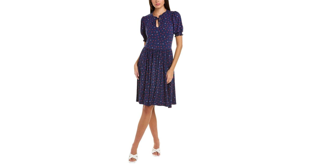 Draper James Tie Neck Midi Dress in Blue | Lyst