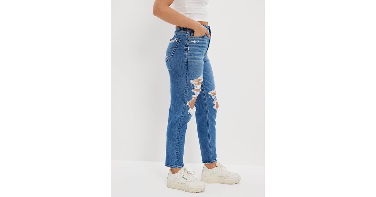 American Eagle Outfitters Ae Stretch Ripped Curvy Mom Jean in Blue | Lyst