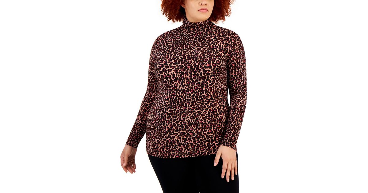 Anne Klein Plus Seamless Animal Print Turtleneck Top in Red Lyst