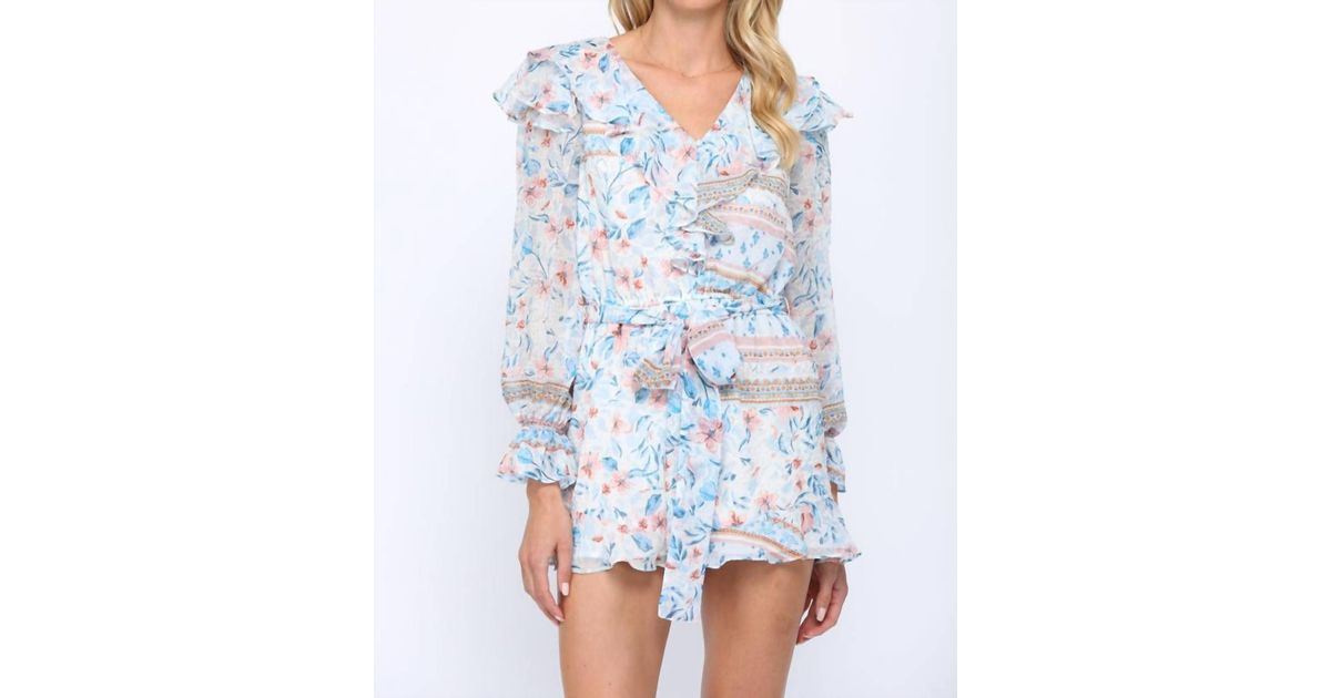 Fate Floral Print Ruffle Romper in Blue | Lyst
