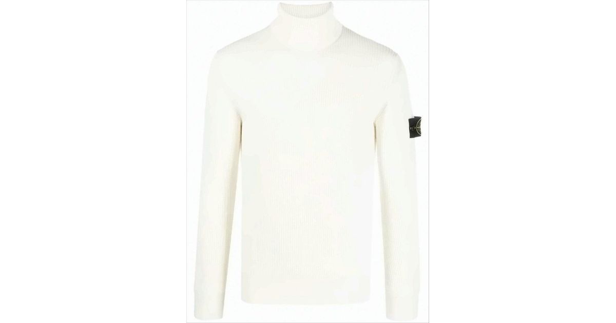 Stone Island Ribbed Knit Turtleneck Sweater With Signature Patch