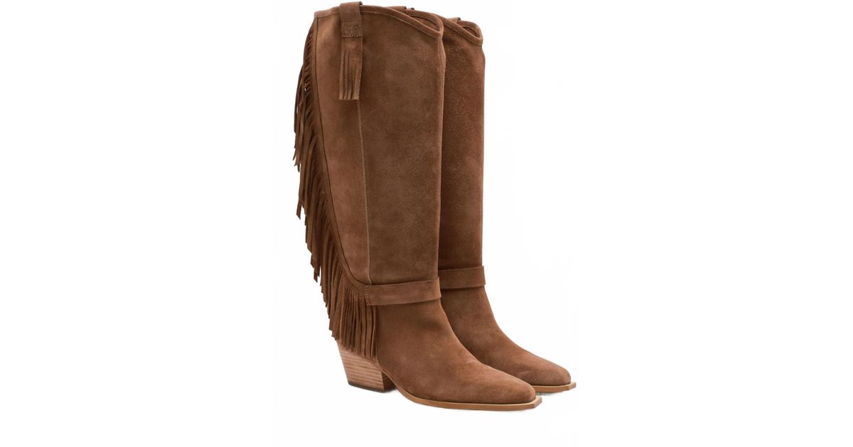 Free People Faith Fringe Boots in Brown | Lyst