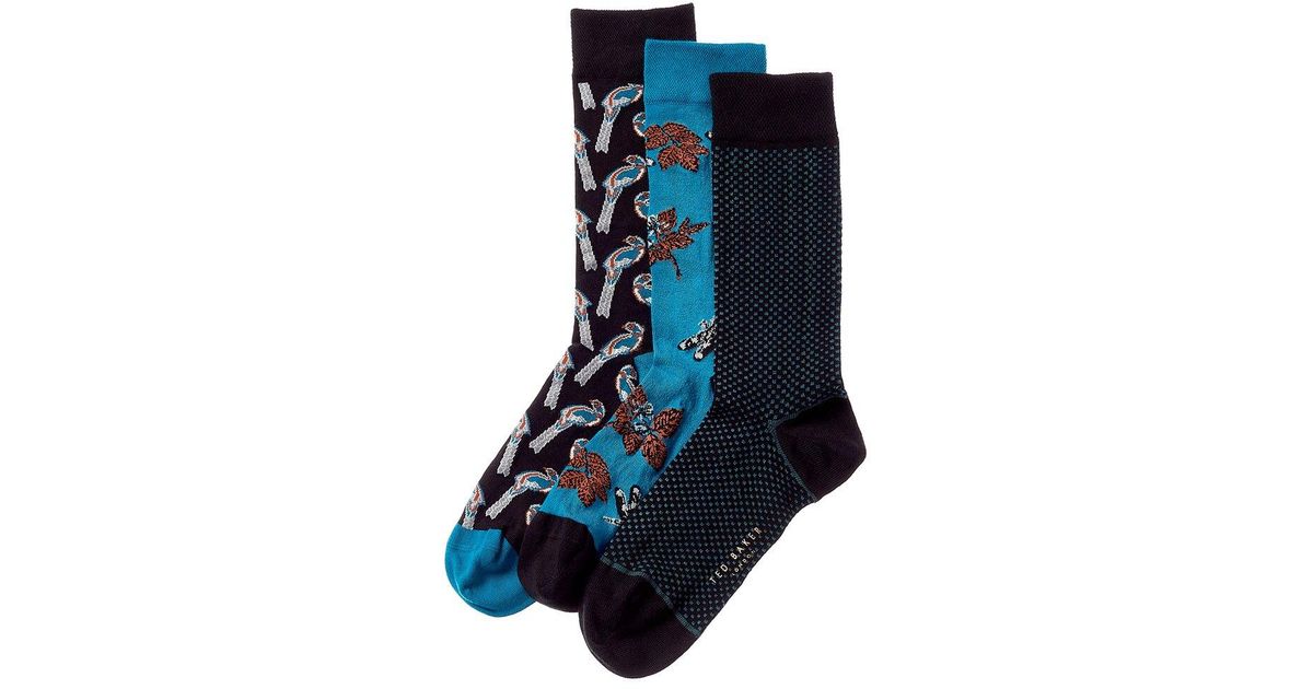 Ted Baker Cotton 3pk Socks in Blue for Men Lyst