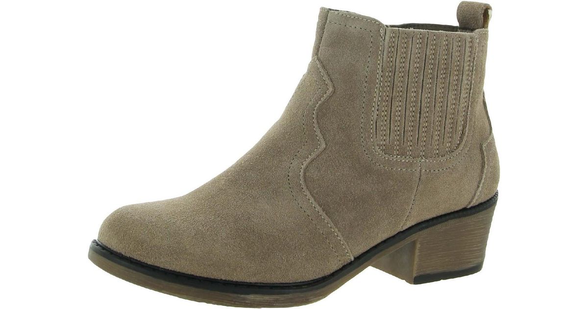 Propet Reese Suede Block Heel Ankle Boots in Gray | Lyst