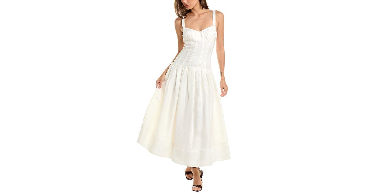 Nicholas Makenna Drop Waist Corset Linen Midi Dress in White | Lyst