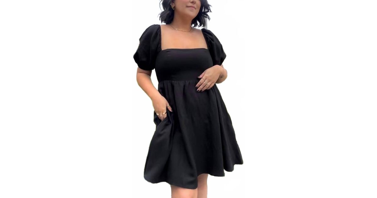 blue dress for baby girl Bow Babydoll Mini Dress Black Black / Medium