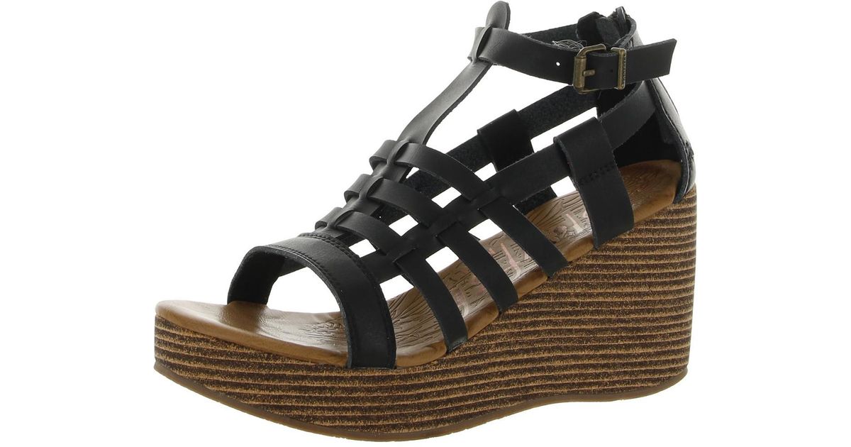 Blowfish Leather Caged Wedge Sandals in Black Lyst