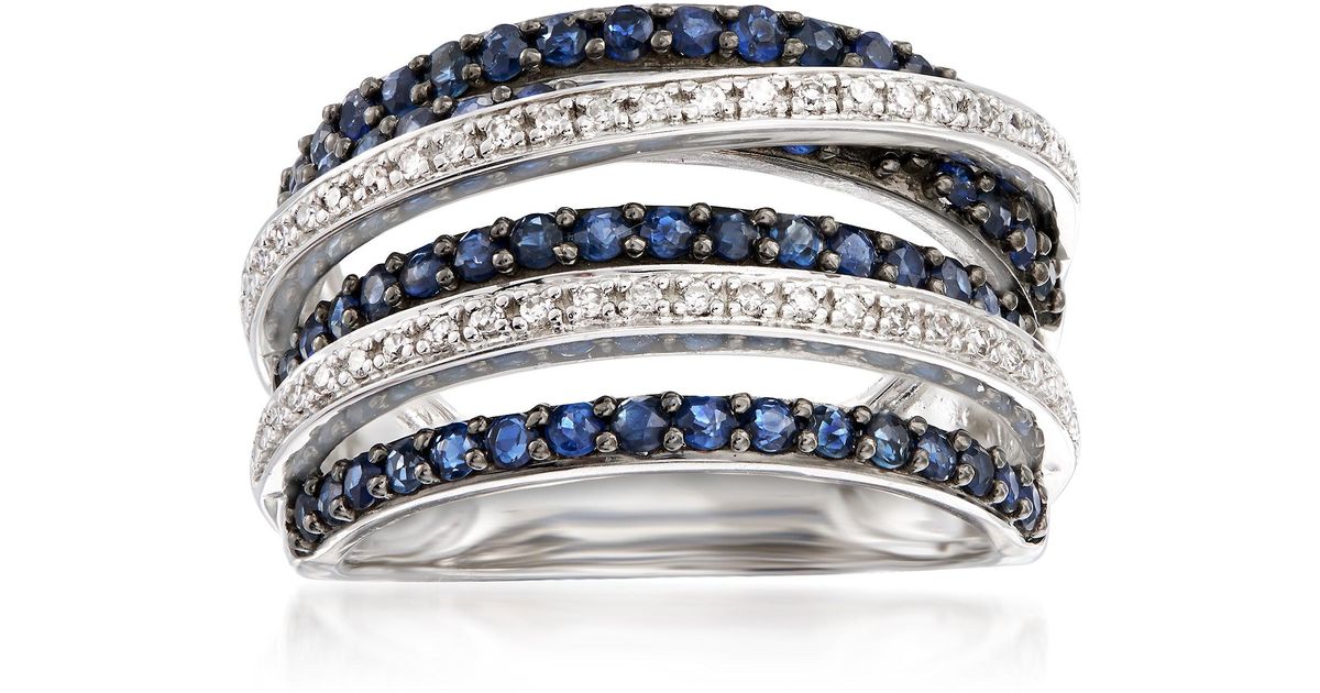 Ross-Simons Sapphire And Diamond Highway Ring in Blue | Lyst