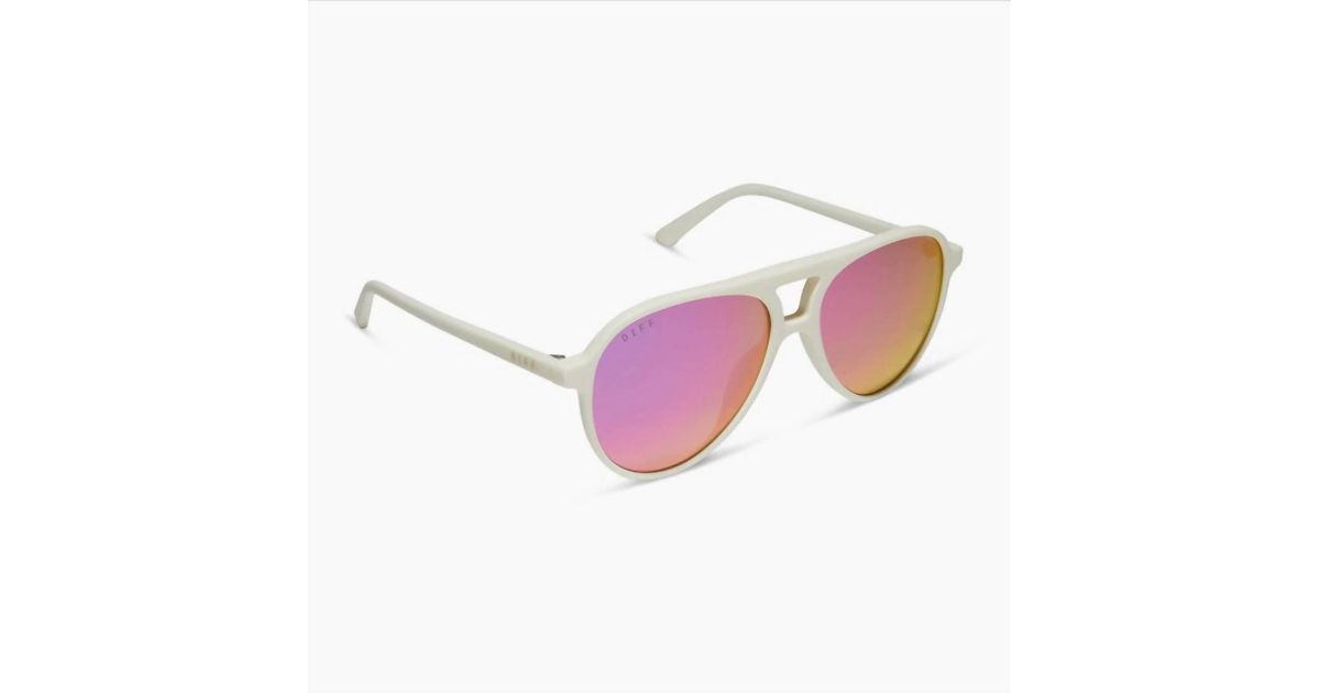 NEW DIFF women\'s tosca ii matte mirror sunglasses in white & pink rush mirror Tosca II Matte White Pink Rush Mirror Sunglasses by DIFF  main image 2