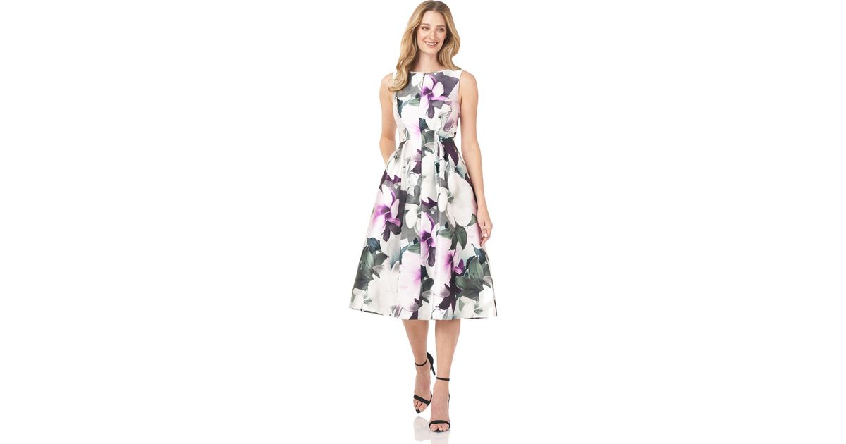 Kay Unger Floral Midi Cocktail And Party Dress in White | Lyst