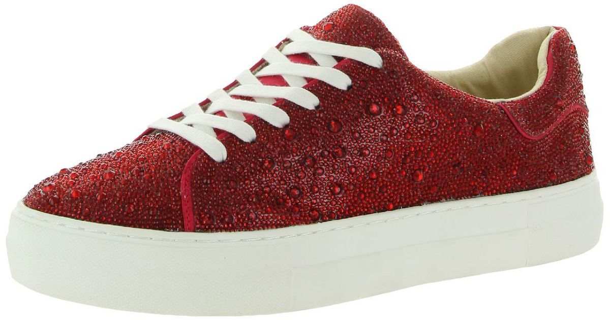 Betsey Johnson Sidny Rhinestone Trainers Lace-up Shoes in Red | Lyst