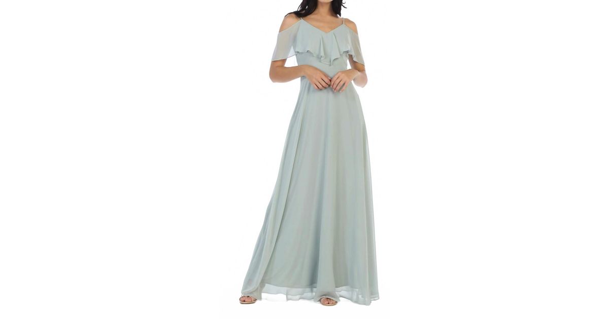 Eva USA Chiffon Cold Shoulder Ruffle Sleeve Bridesmaid Dress in Blue | Lyst