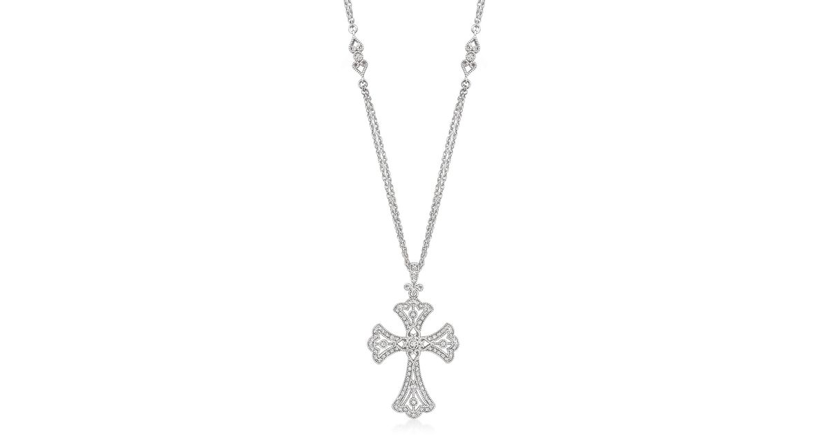 1.14 ct. t.w. Emerald Cross Pendant Necklace in Sterling Silver. 18