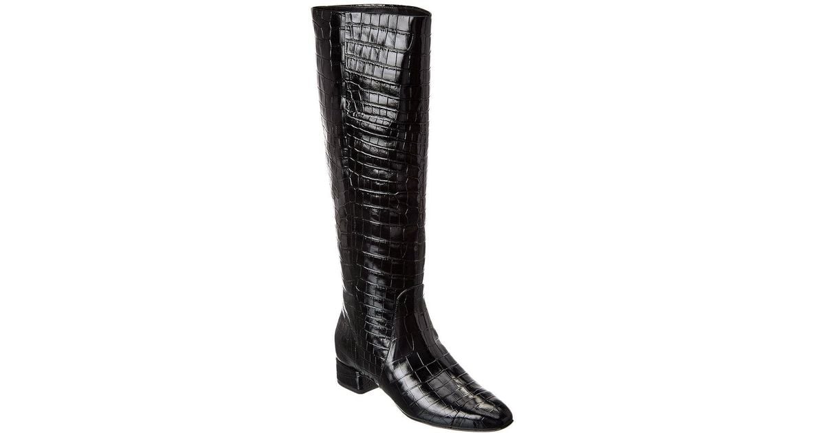 Veronica Beard Black Croc Embossed Boots Croc Tall Boots On Sale