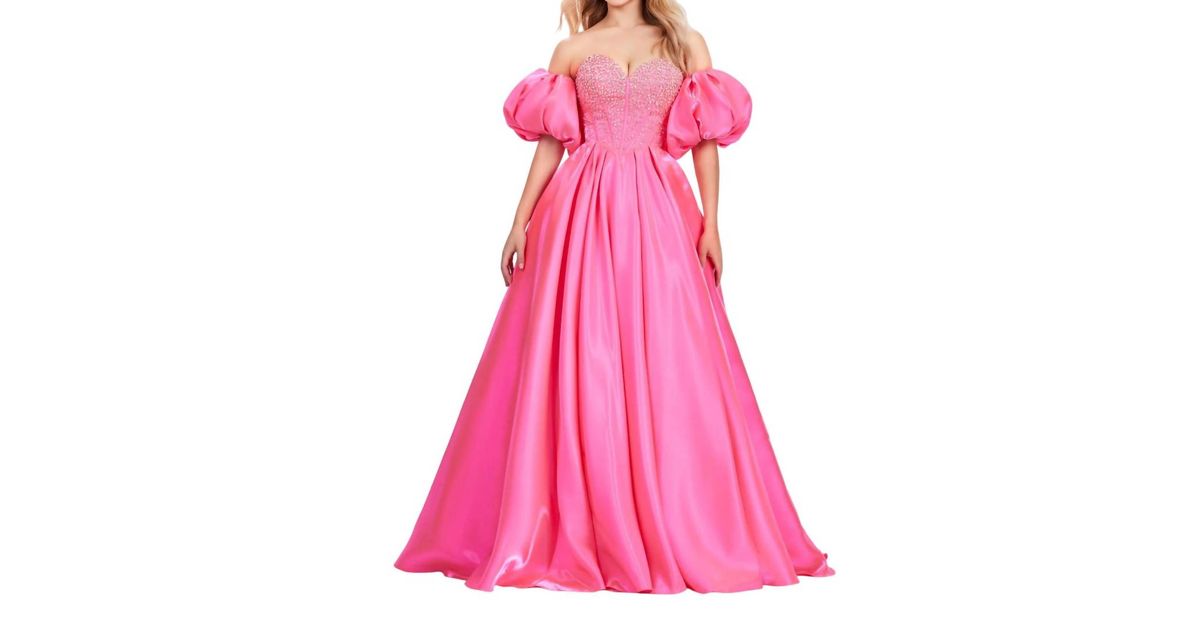 Lace-Up Back Corset-Inspired Satin A-Line Gown Dusty Blue
