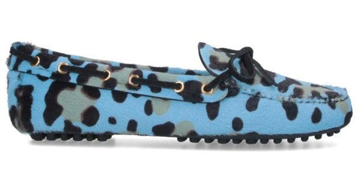 Car Shoe Leopard Print Moccasins in Blue | Lyst