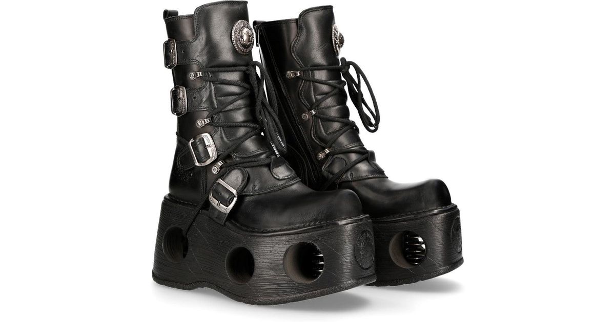 New Rock 373-S2 Metallic Neptuno Platform Leather Boots in Black for ...