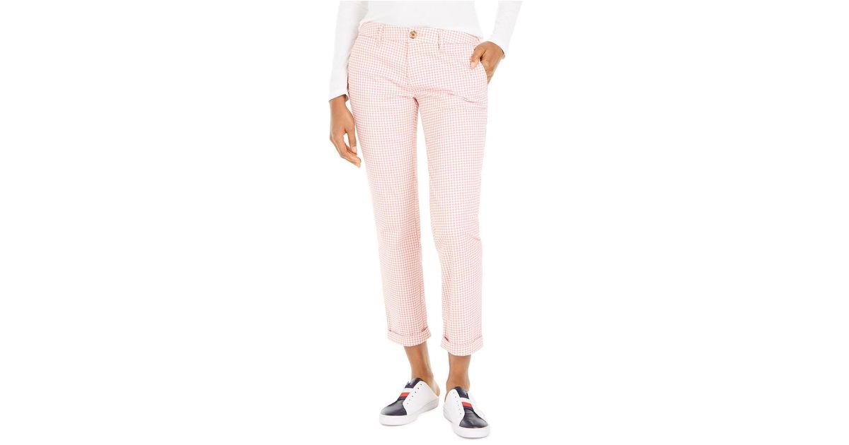 Tommy Hilfiger Hampton Gingham Cuffed Chino Pants in Pink | Lyst