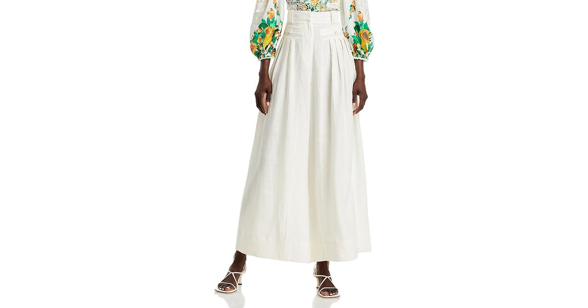 FARM Rio High Rise Pleated Wide Leg Pants in White | Lyst