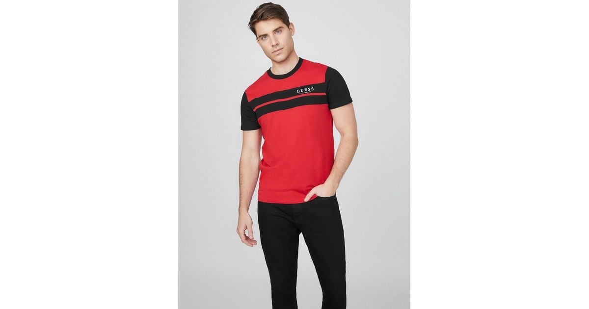 Guess Factory Thom Color block Logo Tee in Red for Men Lyst