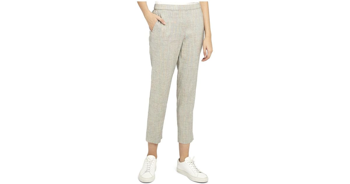 Theory Treeca Linen Blend Pull On Cropped Pants in Natural | Lyst