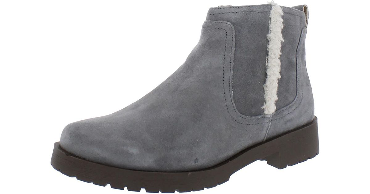 Vionic Aslynn Suede Faux Fur Ankle Boots in Gray | Lyst