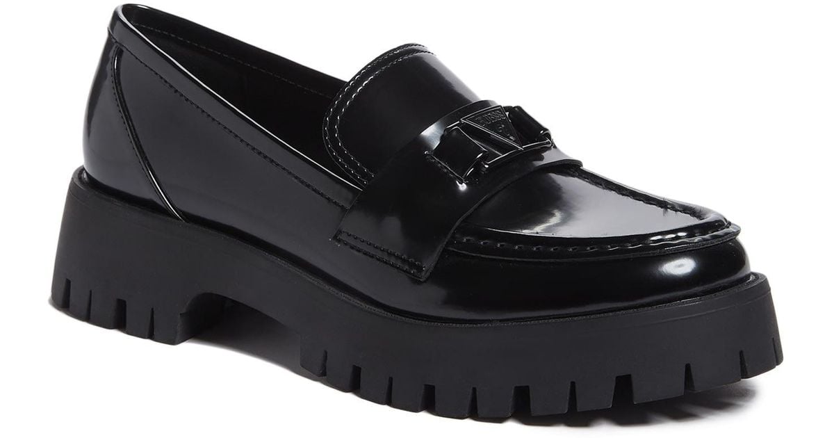 Guess Factory Chunky Platform Loafers in Black | Lyst