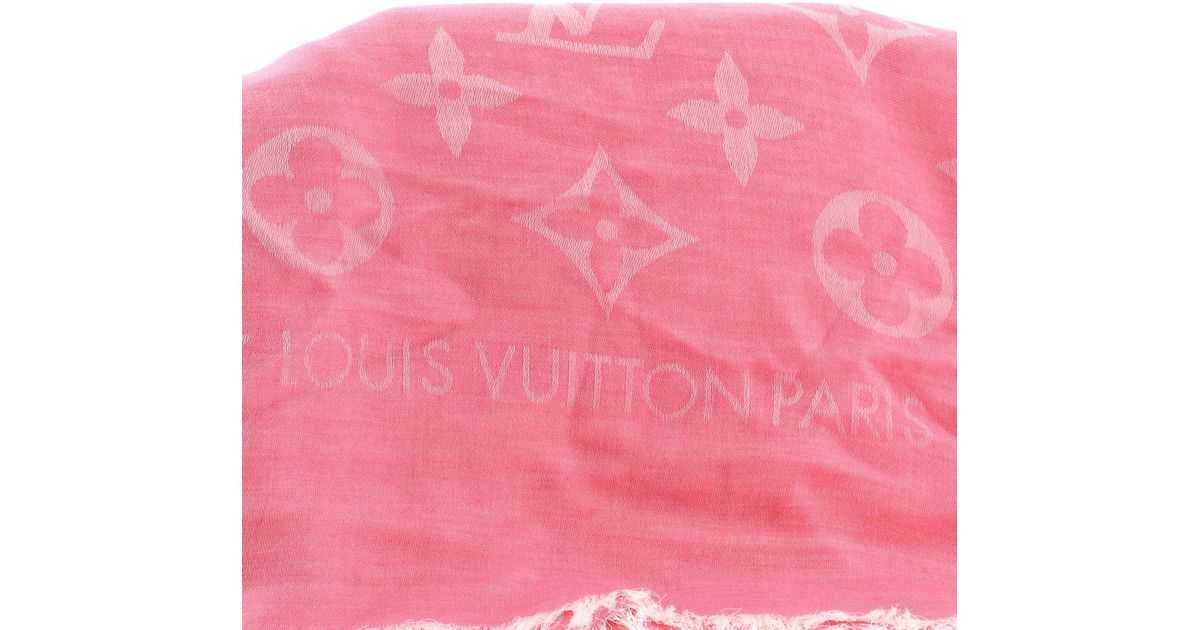 LOUIS VUITTON, pink/ silver scarf, with monogram, wool/s…