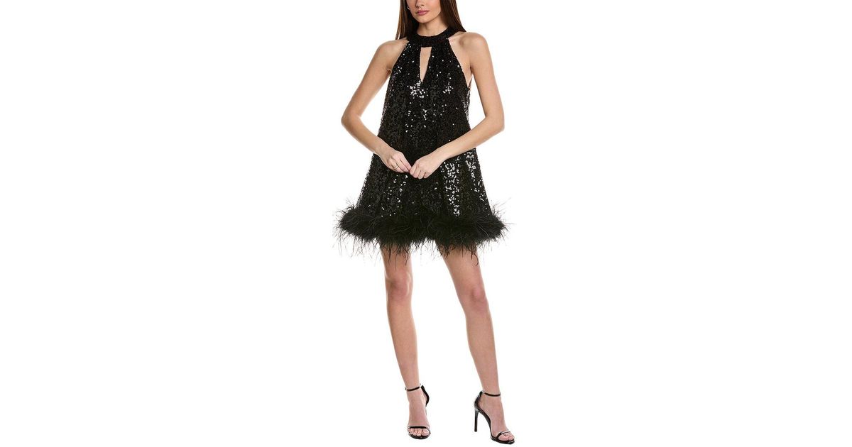 chinese dress ladies CUT OUT BACK LONG SLEEVE FEATHER TRIM MINI DRESS