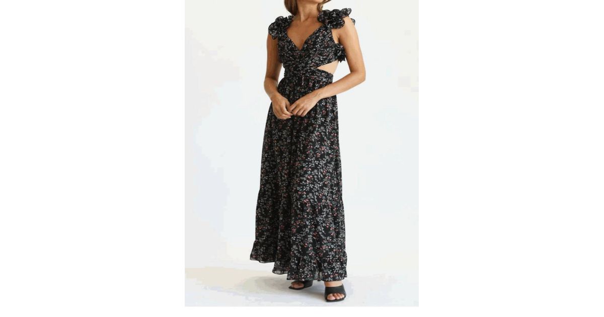 Fate Floral Cutout Maxi Dress in Black | Lyst