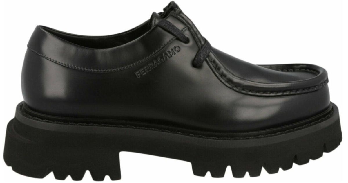 Ferragamo Deroy Leather Dress Shoes Black Mens SALVATORE FERRAGAMO BLACK Leather Derby Cape Toe Shoes Men  main image 3