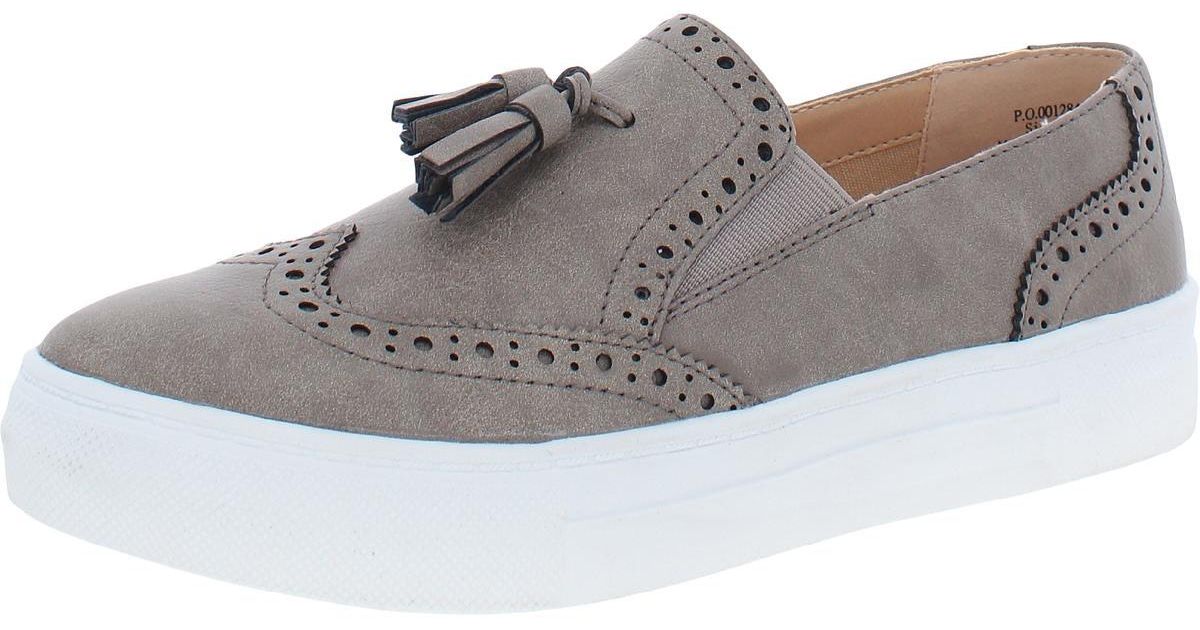 Journee Collection Alisha Flat Faux Leather Slip-on Sneakers in Gray | Lyst