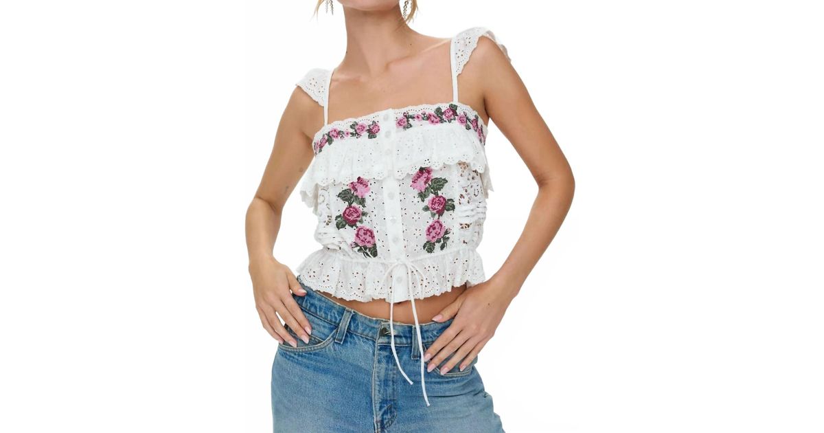 For Love & Lemons Kelly Embroidery Eyelet Top in White | Lyst