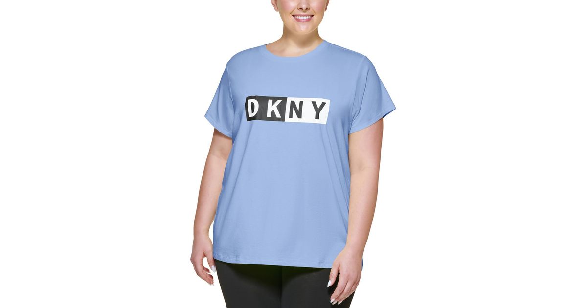 DKNY Plus Logo Activewear Pullover Top in Blue | Lyst
