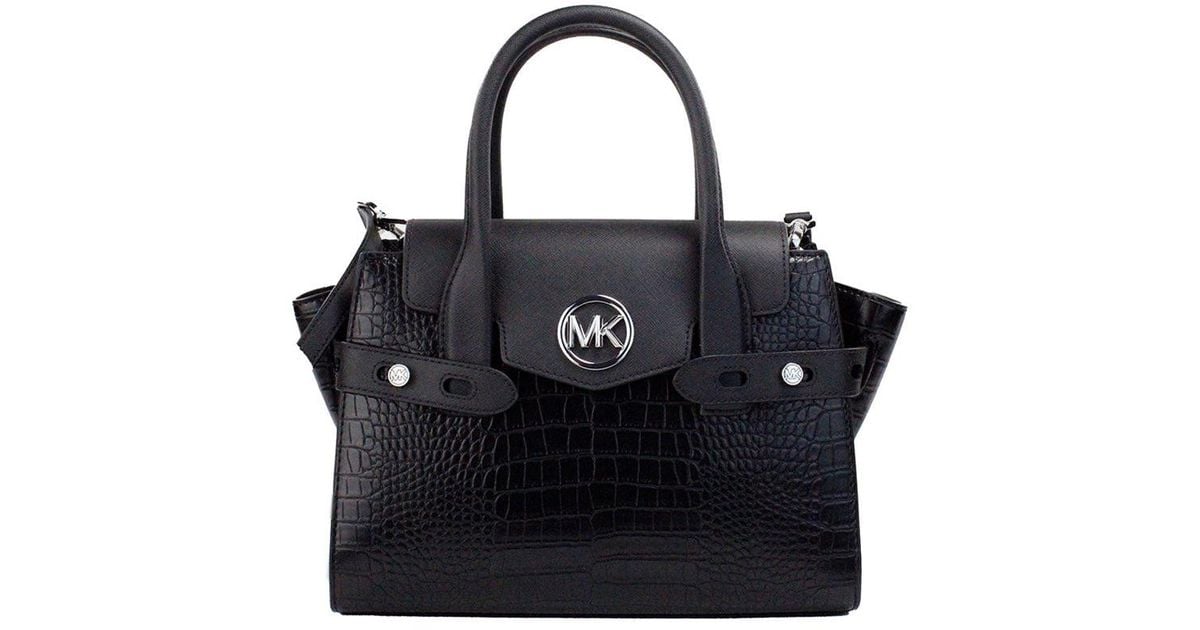 Michael Kors Carmen Medium Embossed Leather Satchel Purse Bag in Black Lyst