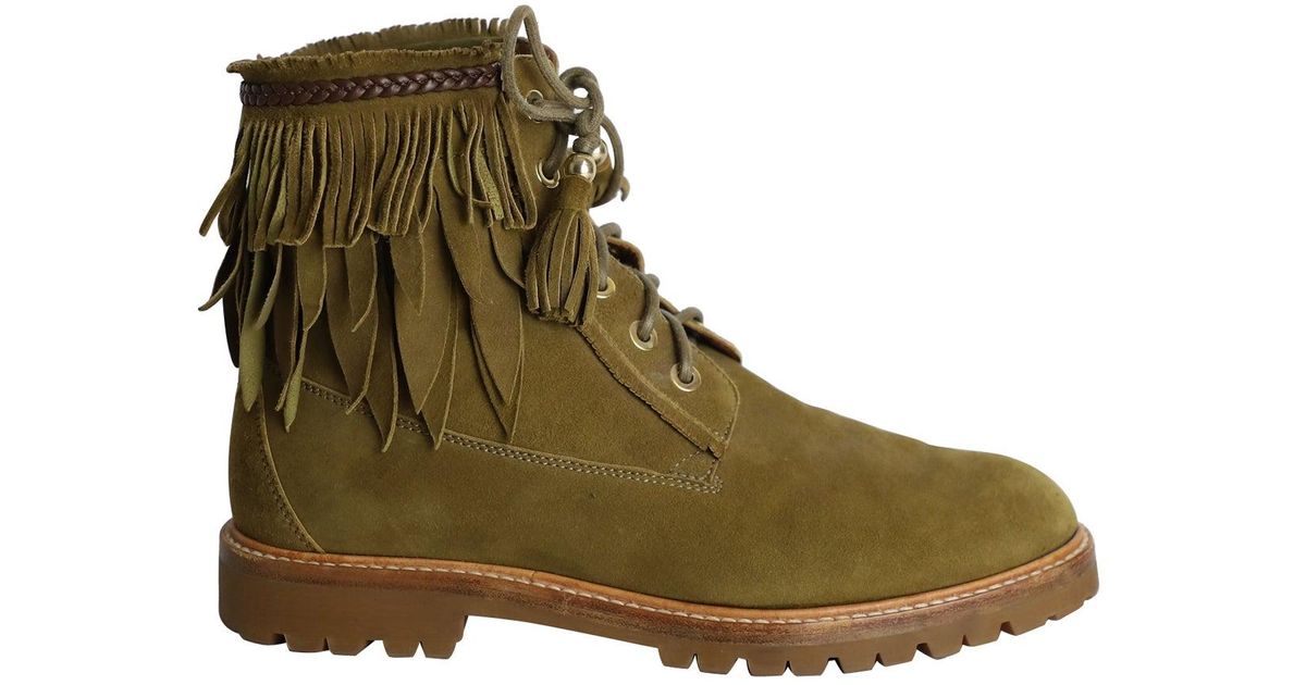Aquazzura The Boho Heilbrunner Fringed Boots in Green Lyst