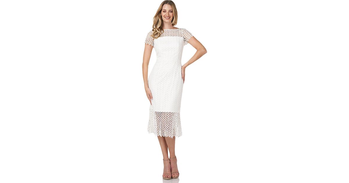 Kay Unger Tatum Embroidered Midi Cocktail And Party Dress in White Lyst