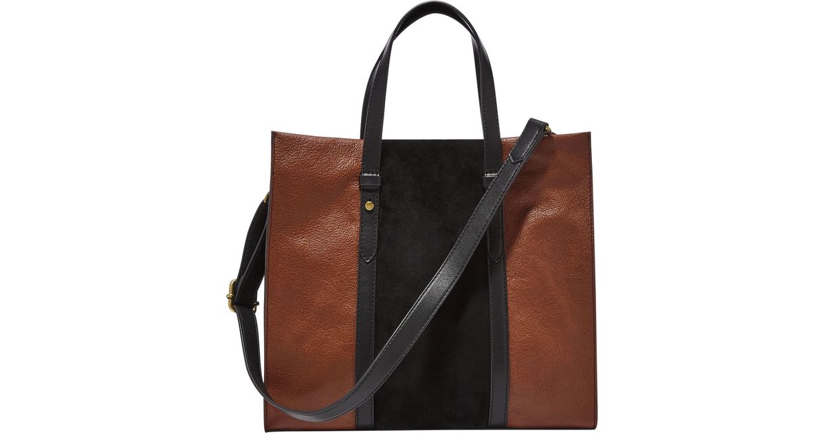 Fossil Kingston Suede Leather Tote in Brown | Lyst
