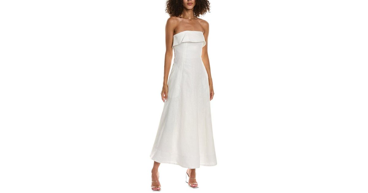 Nicholas Cosette Banded Corset Linen Midi Dress in White | Lyst