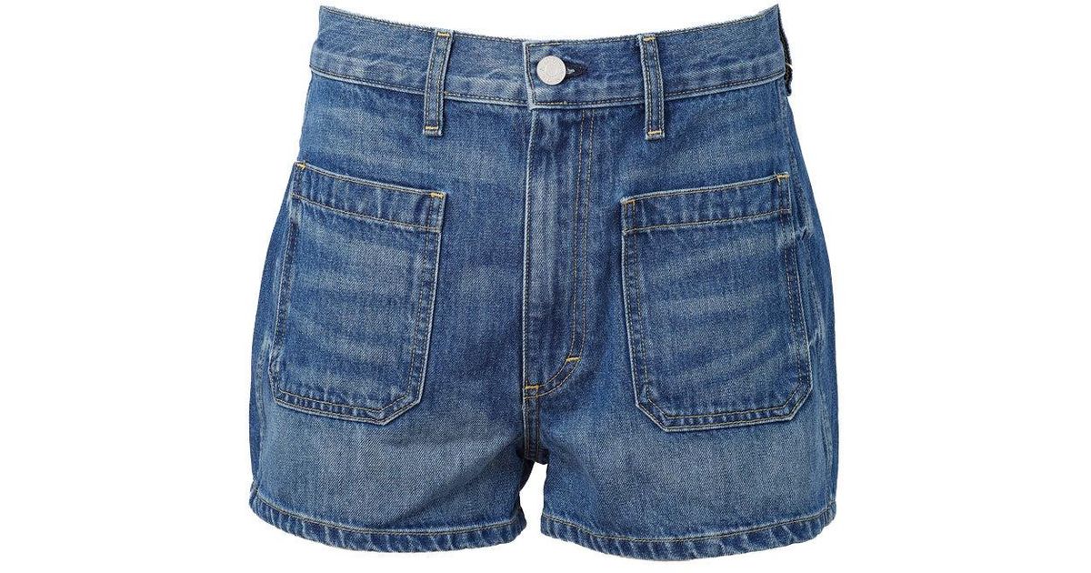 AMO Denim Patch Pocket Short in Blue Womens Clothing Shorts Mini shorts 