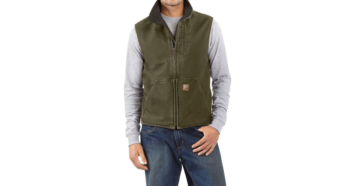 Download Carhartt Cotton Sandstone Mock Neck Vest in Army Green ...