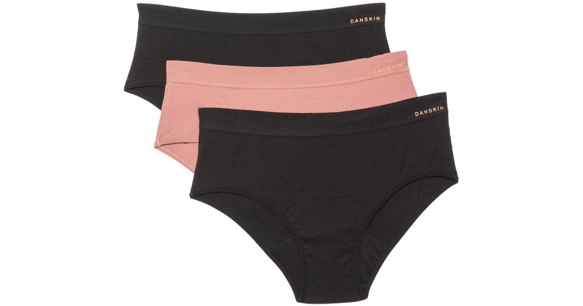 Danskin Leakresistant Period Ribbed Panties in Black Lyst