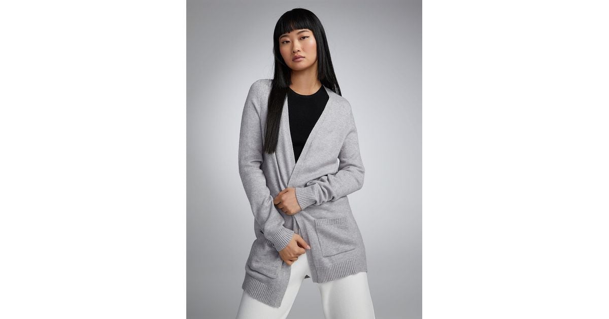 Hooded pocket top open cardigan